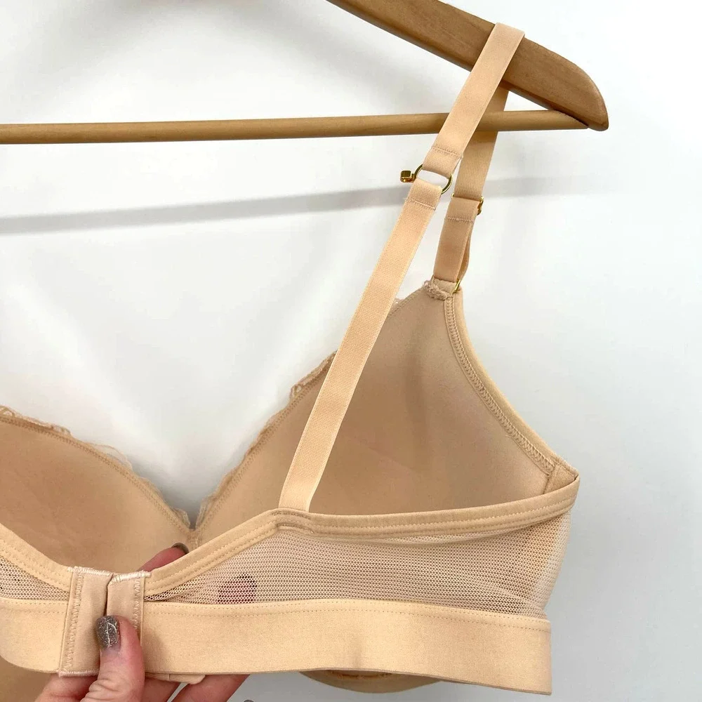 NWT Lively The Lace No-Wire Push-Up Bra in Toasted Almond Size 38D Nude Wireless